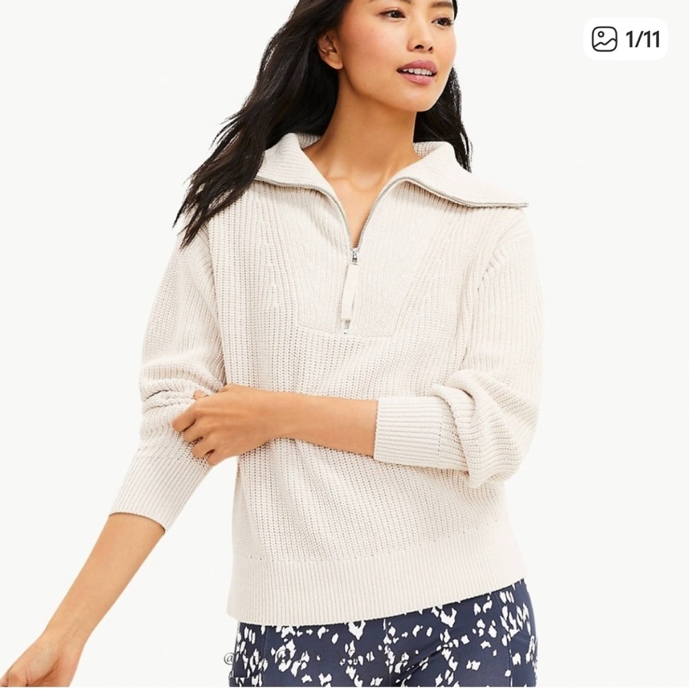 Lou & Grey Cream Knit Half-Zip Sweater
